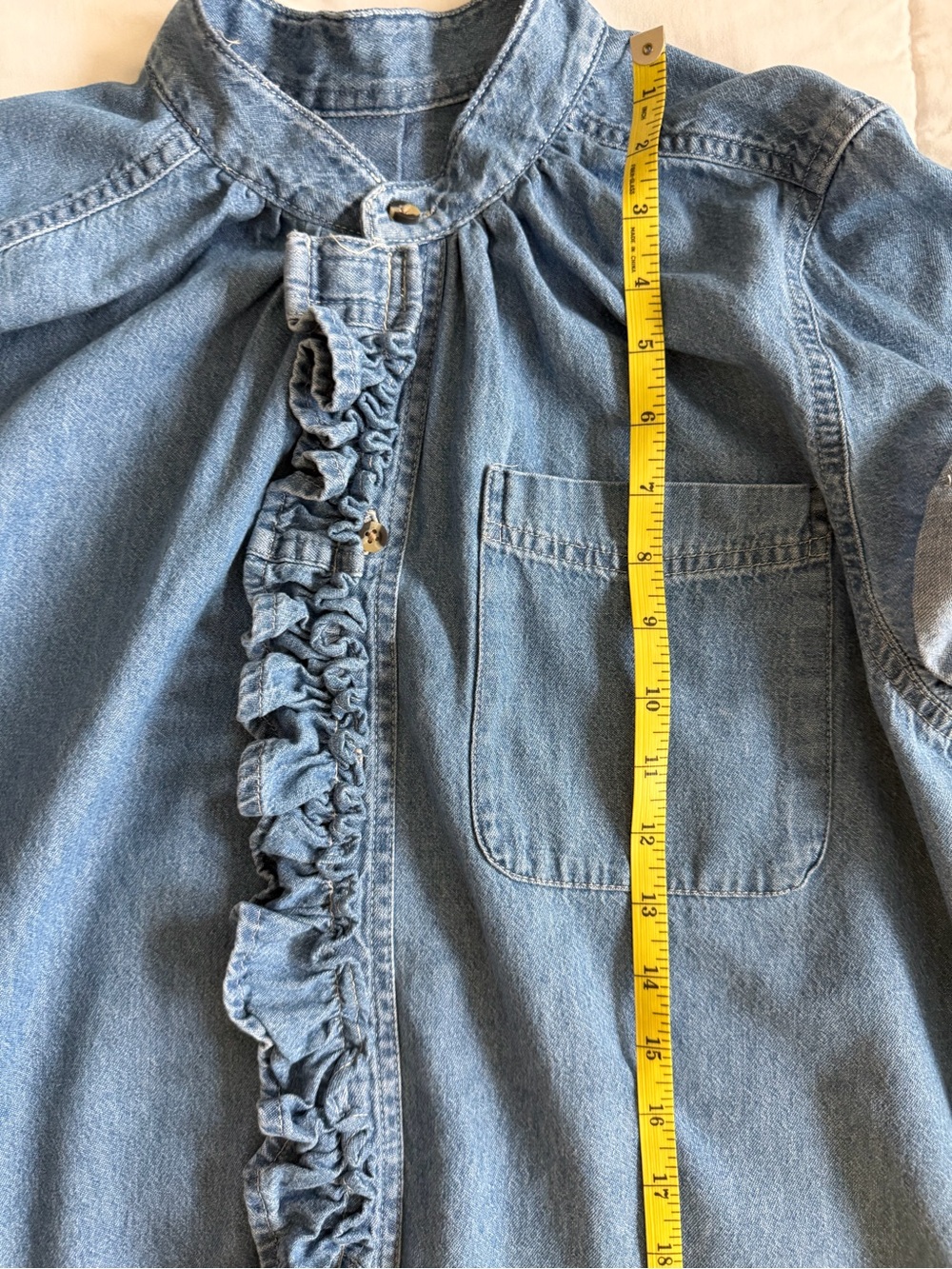 KMJ "CORI" Denim vertical Ruffle Button-Down Shirt - Light Blue - Picture 13 of 15
